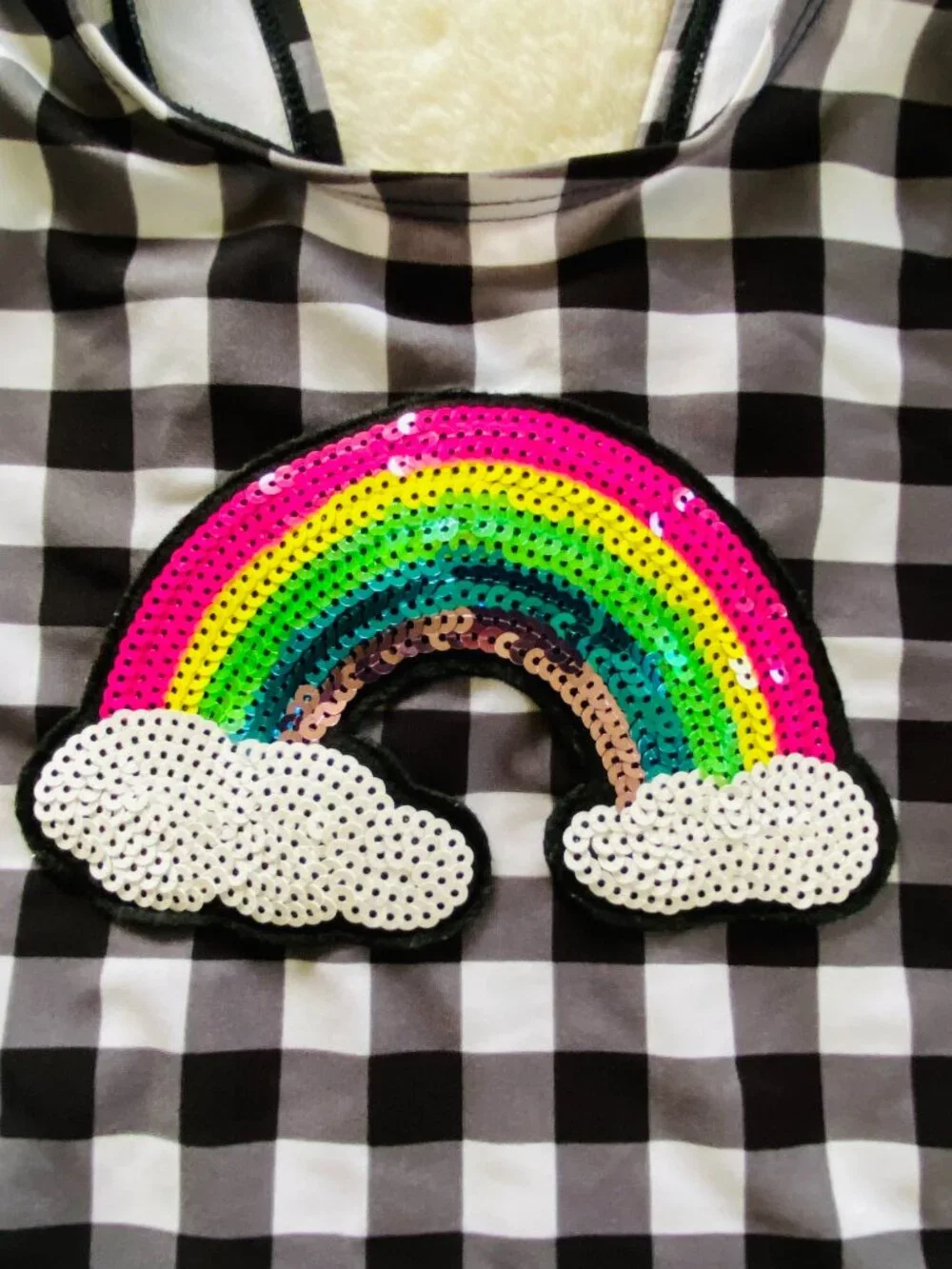 Cat & Jack Girl's size 7/8 black & white gingham tankini swim tank top rainbow